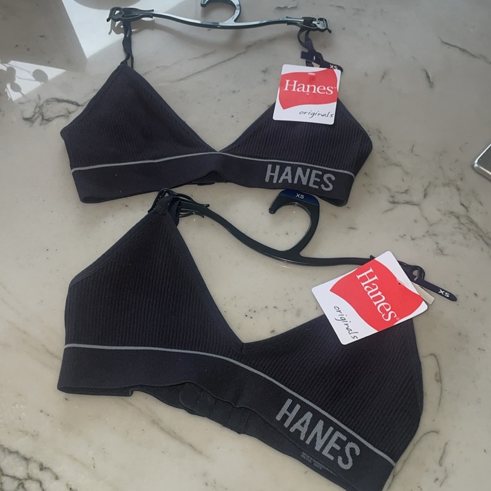 2 NEW Hanes Originals Women’s Seamless Rib Triangle Bralette, ComfortFlex Fit